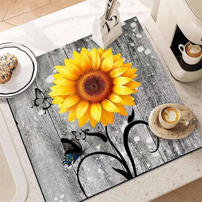 Flowers Washer Dryer Dust Cover Mat for Top Washing Machine Dust Cover Pad Fast Drying Absorbent Mat