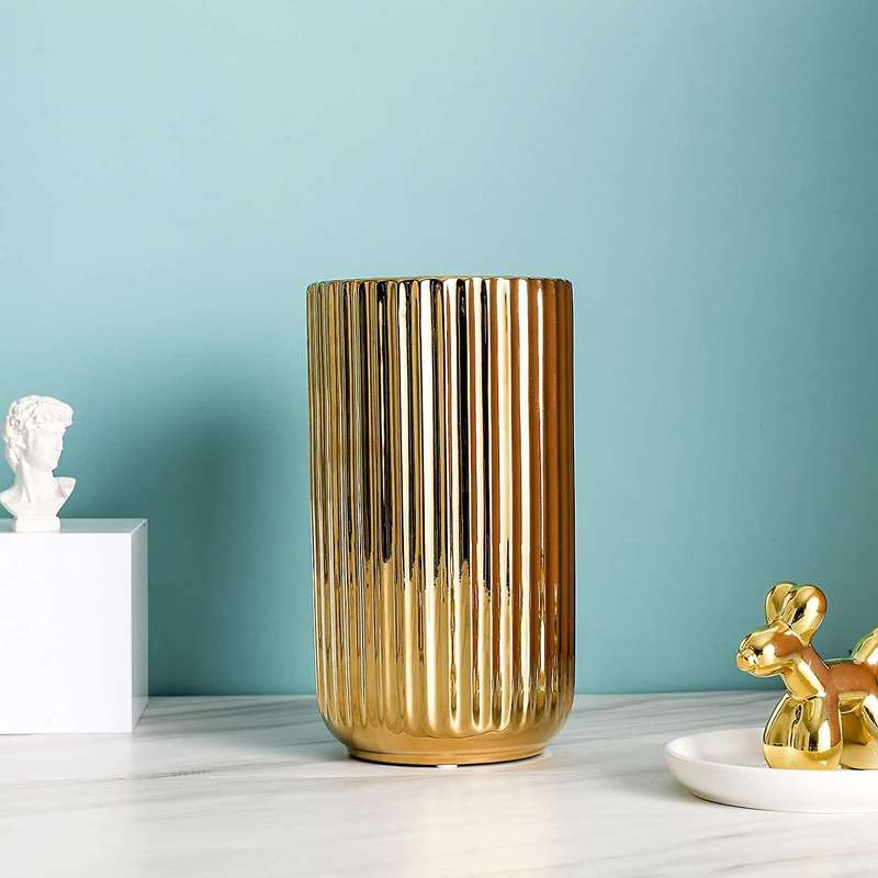 Flower Vase, Ceramic Innovative Pattern Vase,Gold Plated Vase,Hand-Plated Made Vase,Decor Vase for H