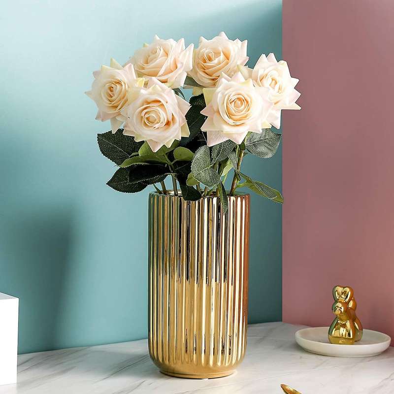 Flower Vase, Ceramic Innovative Pattern Vase,Gold Plated Vase,Hand-Plated Made Vase,Decor Vase for H