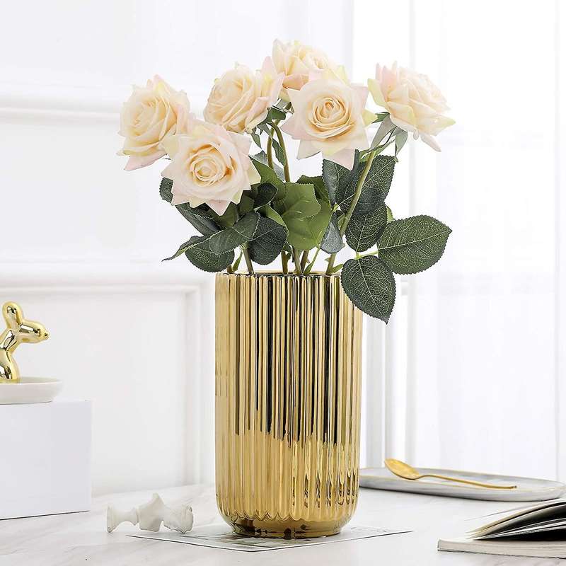Flower Vase, Ceramic Innovative Pattern Vase,Gold Plated Vase,Hand-Plated Made Vase,Decor Vase for H