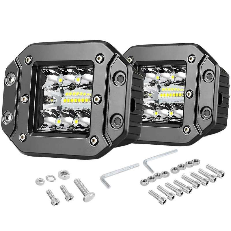 Flush Mount LED Pods 2PCS 5 inch LED Strip 42W Three Rows 27000LM Upgrade Chipset Floodlight Combina