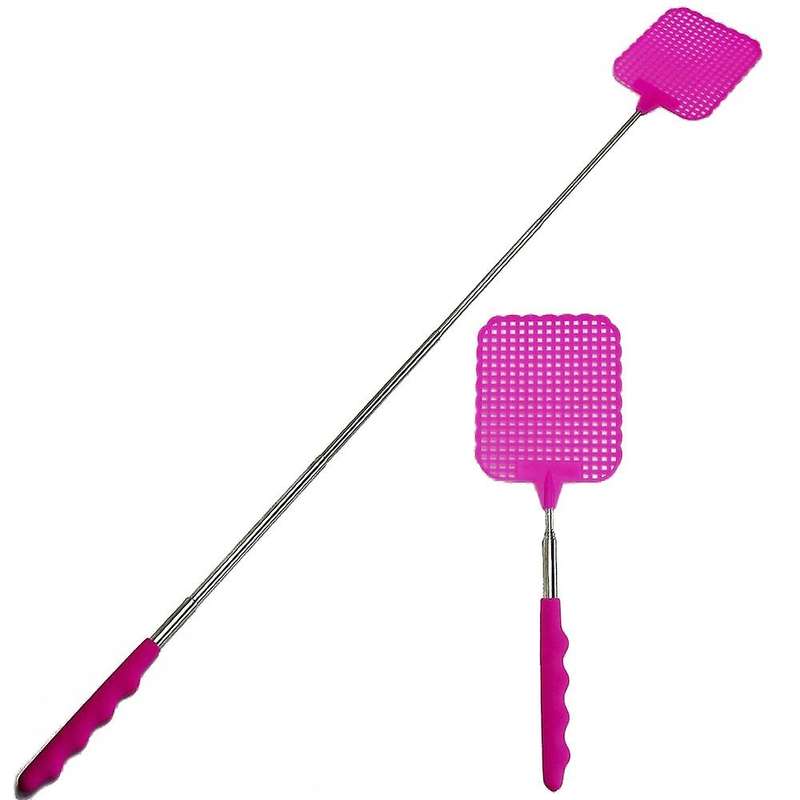 Flyswatter Fly Mosquito Swatter Telescopic Up to 73 Cm Pink