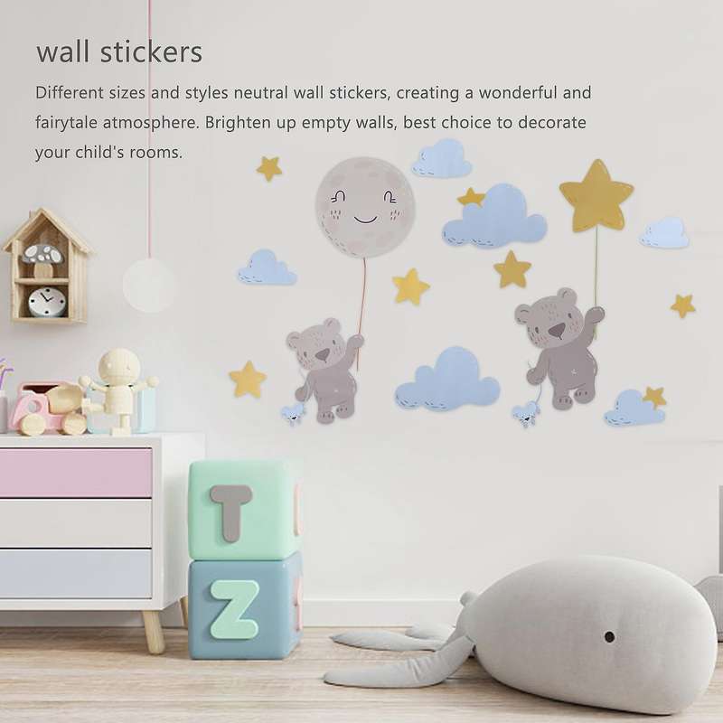 Flying Bear Wall Stickers Watercolor Nursery Wall Decals Diy Cartoon Animal Neutral Wall Decoration