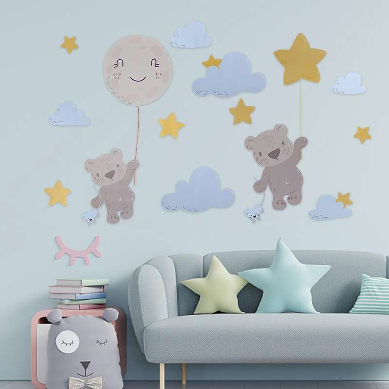 Flying Bear Wall Stickers Watercolor Nursery Wall Decals Diy Cartoon Animal Neutral Wall Decoration