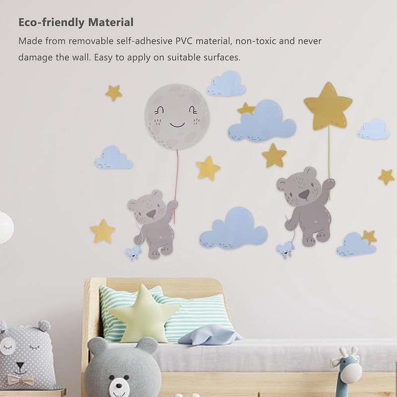 Flying Bear Wall Stickers Watercolor Nursery Wall Decals Diy Cartoon Animal Neutral Wall Decoration