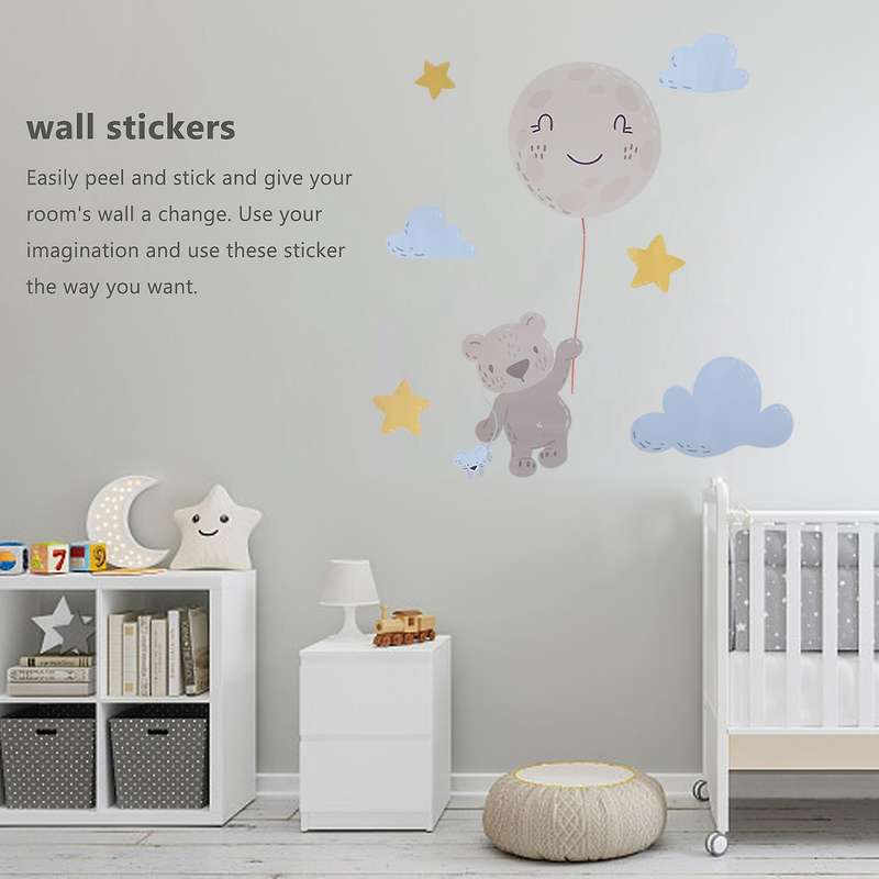 Flying Bear Wall Stickers Watercolor Nursery Wall Decals Diy Cartoon Animal Neutral Wall Decoration