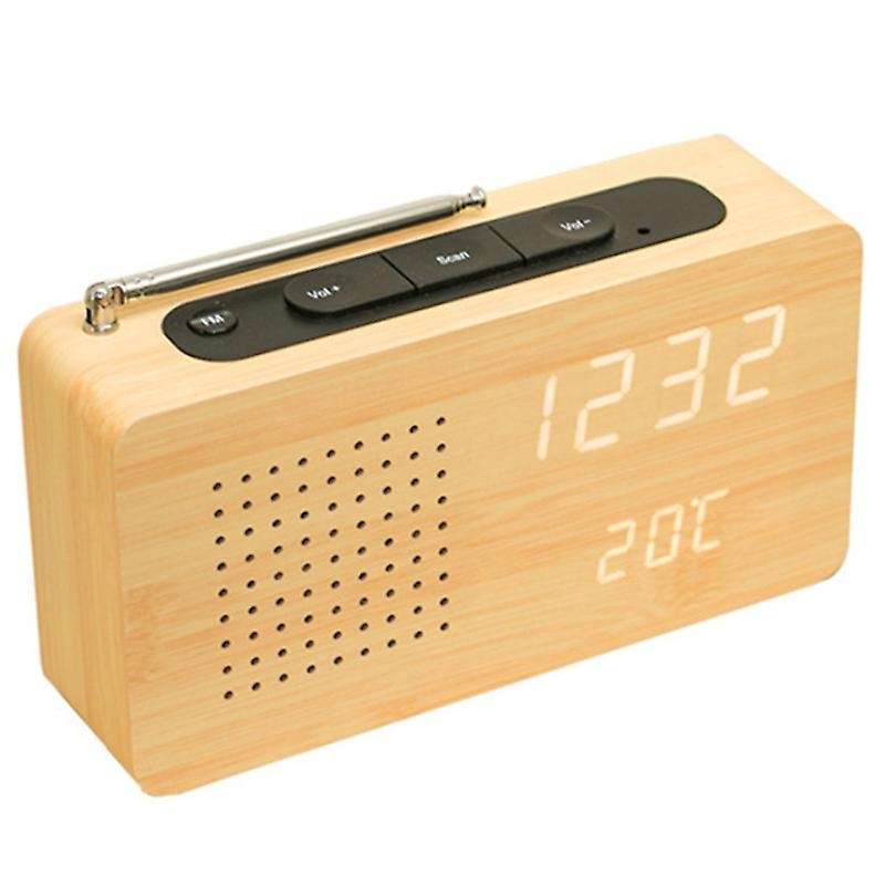 FM Radio Bamboo LED Electronic Display with LED Clock Desktop Mini Portable Radio Home Radio Mini Te