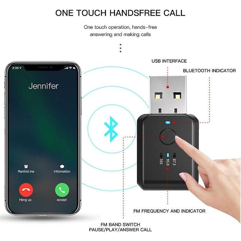 FM Transmitter Car Wireless Bluetooth 5.0 Radio Car Kit Handsfree Audio Adapter No Delay NO Noise A