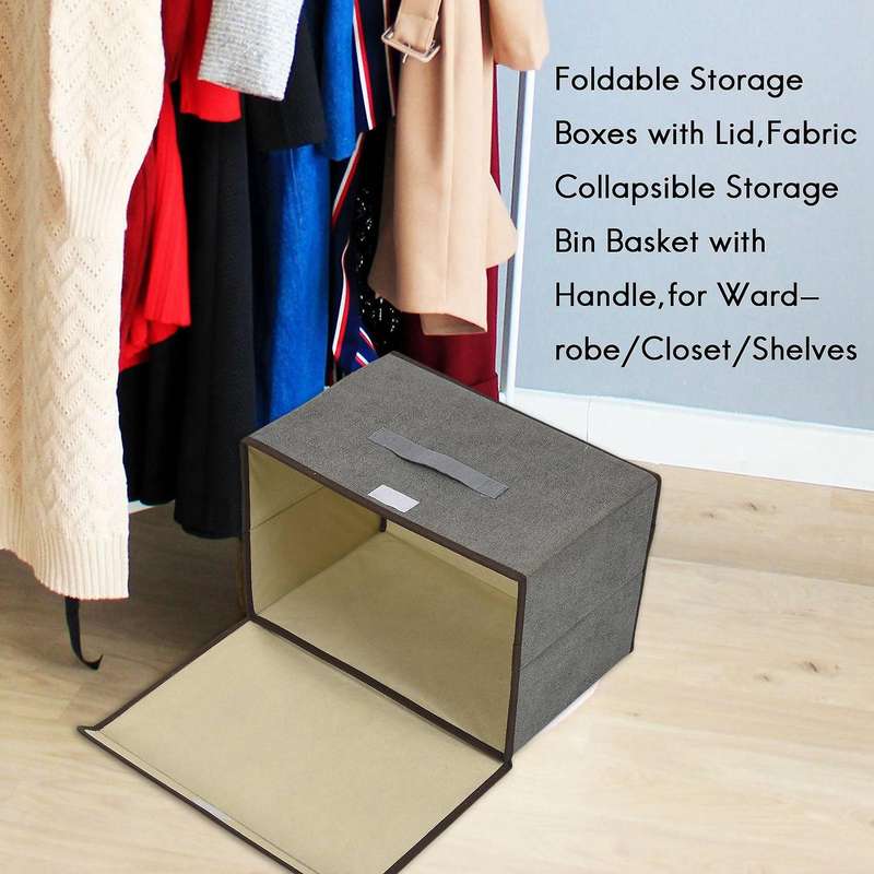 Foldable Boxes with Lid,fabric Collapsible Bin Basket with Handle,for Wardrobe/closet/shelves