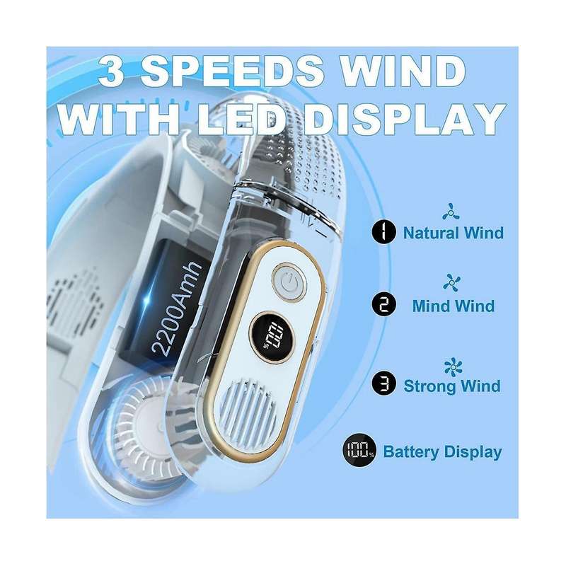Foldable Neck Fan with Led Display,360 Cooling Usb Fan Rechargeable Wearable Hanging Necklace Fan