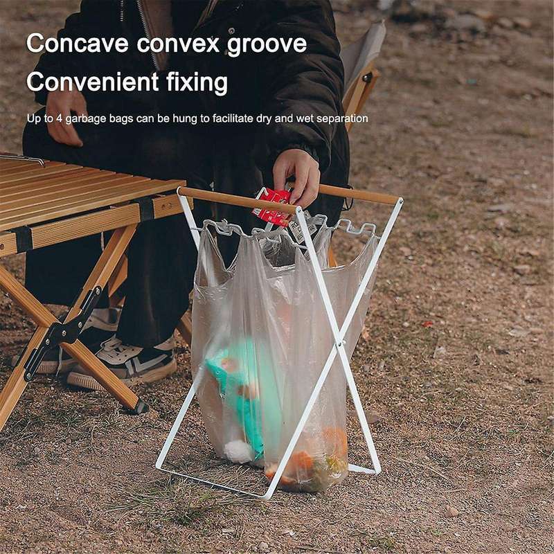 Foldable Plastic Garbage Bag Rack Outdoor Camping Garbage Metal Rack