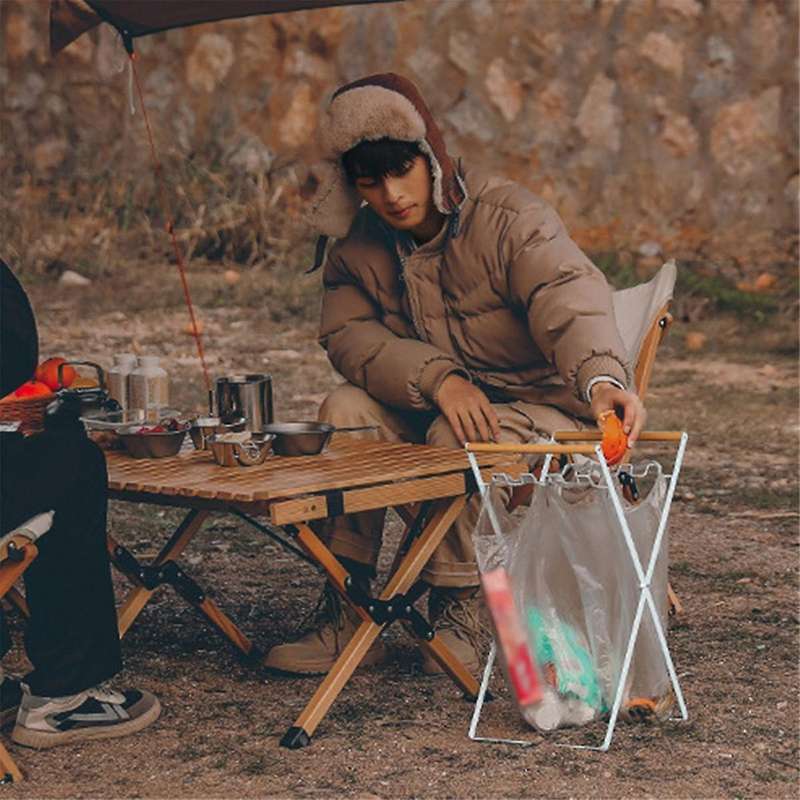 Foldable Plastic Garbage Bag Rack Outdoor Camping Garbage Metal Rack
