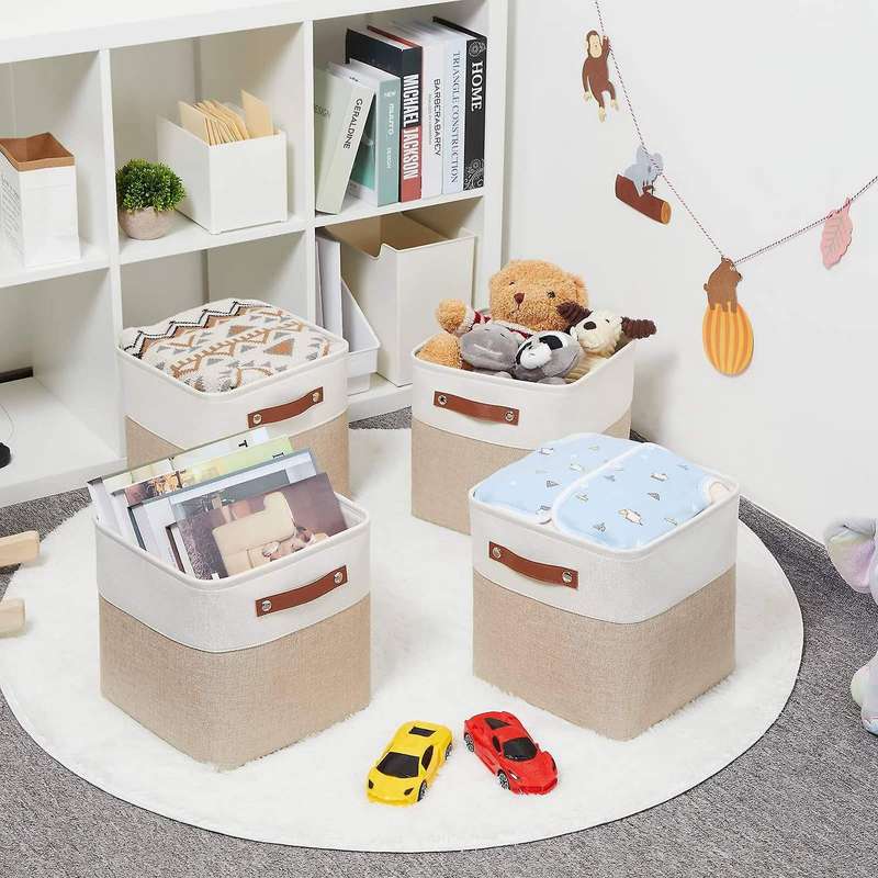 Foldable Storage Square Baskets for Organizing Set of 4 Fabric Square Storage Bins 13 X13 Collapsibl