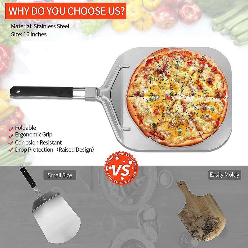 Folding Aluminum Pizza Peel for Pizza Stone,Professional Home Use Pizza Shovel for Baking Pizza and