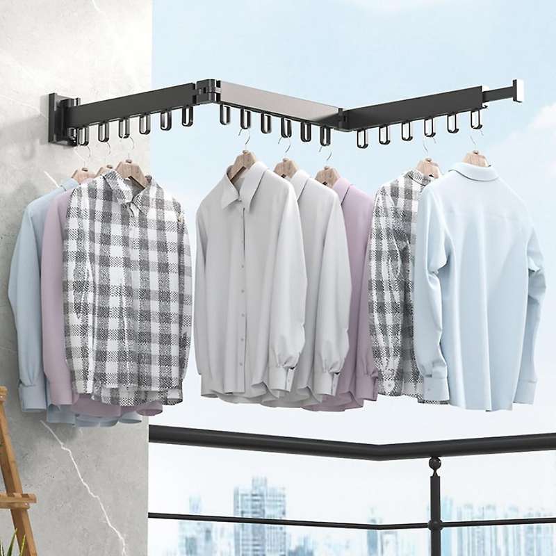 Folding Clothes Hanger Wall Mount Retractable Cloth Drying Rack Aluminum Laundry Clothesline Space