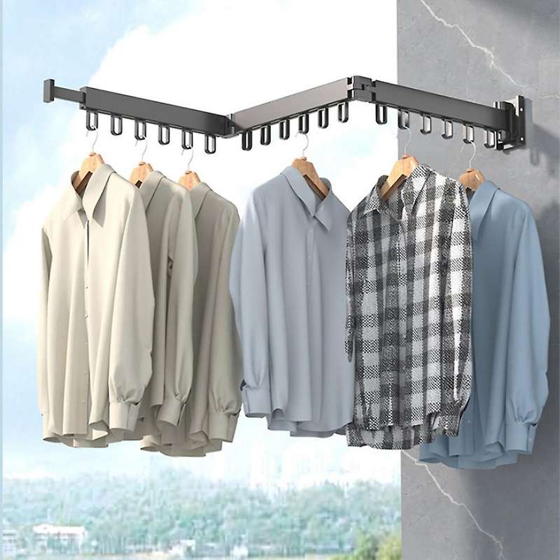Folding Clothes Hanger Wall Mount Retractable Cloth Drying Rack Aluminum Laundry Clothesline Space