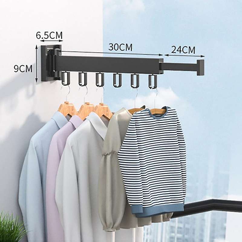 Folding Clothes Hanger Wall Mount Retractable Cloth Drying Rack Aluminum Laundry Clothesline Space