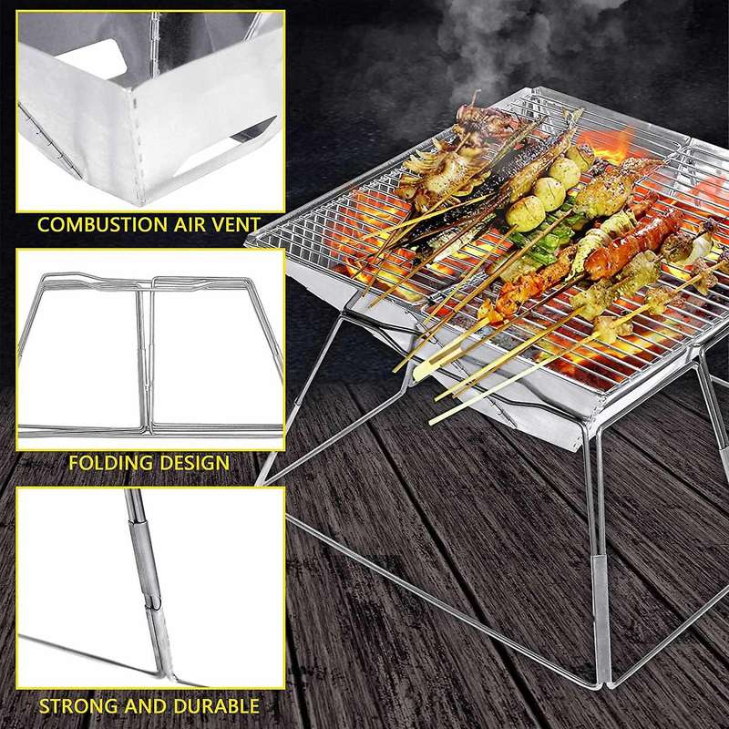 Folding Campfire Grill, 12Inch Premium Stainless, Portable Camping Grill, with Storage Bag, Great fo
