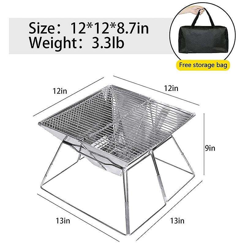 Folding Campfire Grill, 12Inch Premium Stainless, Portable Camping Grill, with Storage Bag, Great fo