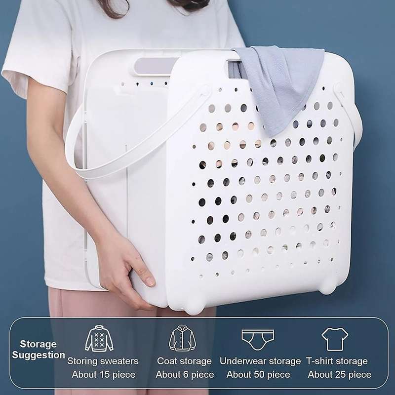 Folding Flexible Plastic Laundry Washing Basket with Handles Bin Wall-Mounted Clothes Storage Hamper