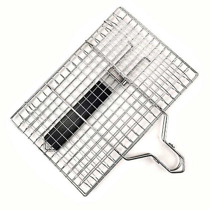 Folding Portable 304 Stainless Steel BBQ Grill Basket Removable Handle for Fish Vegetables Shrimp