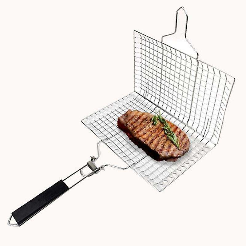 Folding Portable 304 Stainless Steel BBQ Grill Basket Removable Handle for Fish Vegetables Shrimp