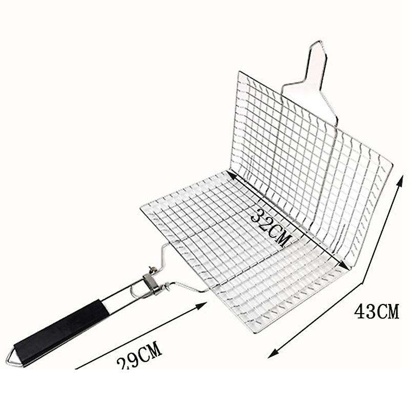 Folding Portable 304 Stainless Steel BBQ Grill Basket Removable Handle for Fish Vegetables Shrimp