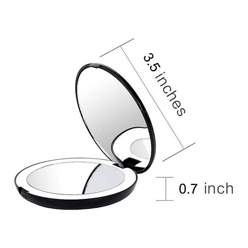 Folding Mirror with LED Light Mirror, 10X Magnifying Glass, Black