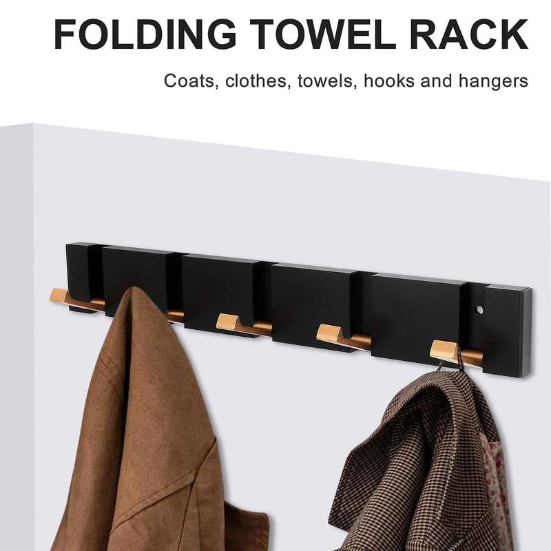 Folding Towel Hanger 2Ways Installation Wall Hooks Coat Clothes Holder for Bathroom Kitchen Bedroom