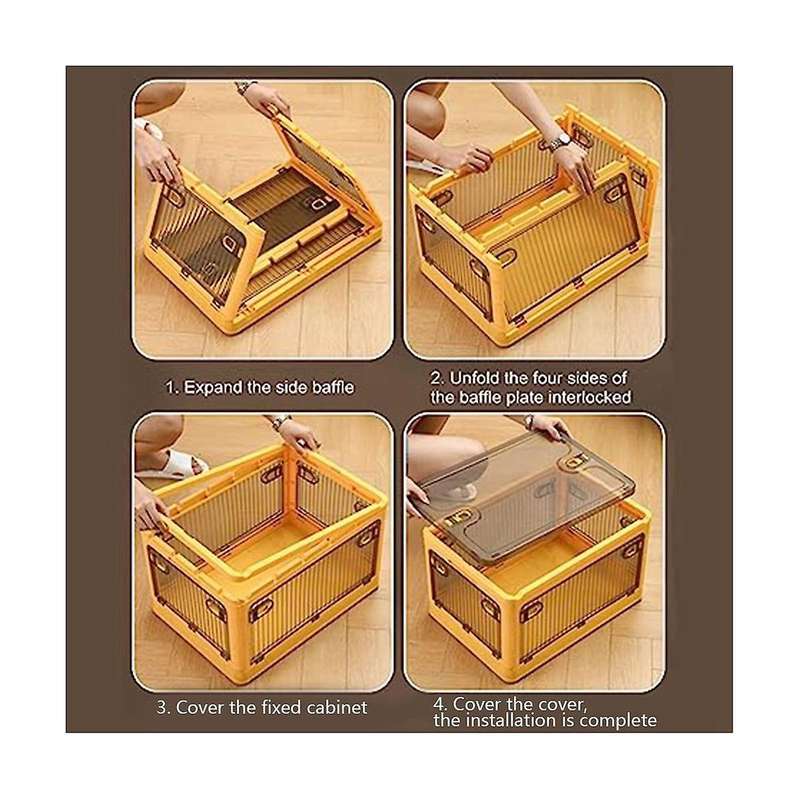 Folding Storage Box with Lid and Latch,clear Stackable Storage Bins with Wheels, Storage Boxes For