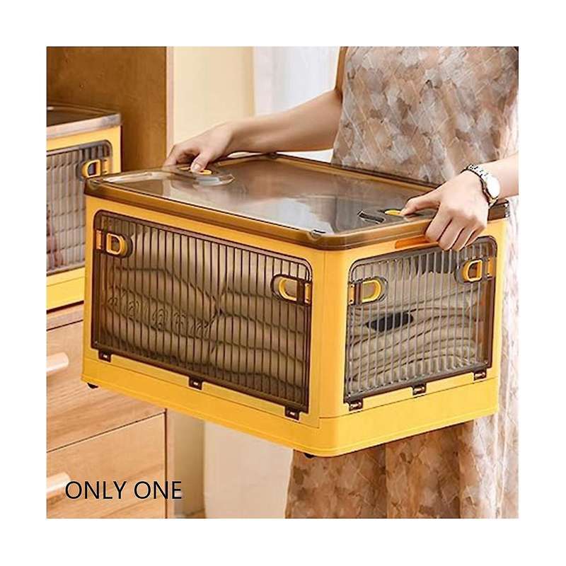 Folding Storage Box with Lid and Latch,clear Stackable Storage Bins with Wheels, Storage Boxes For