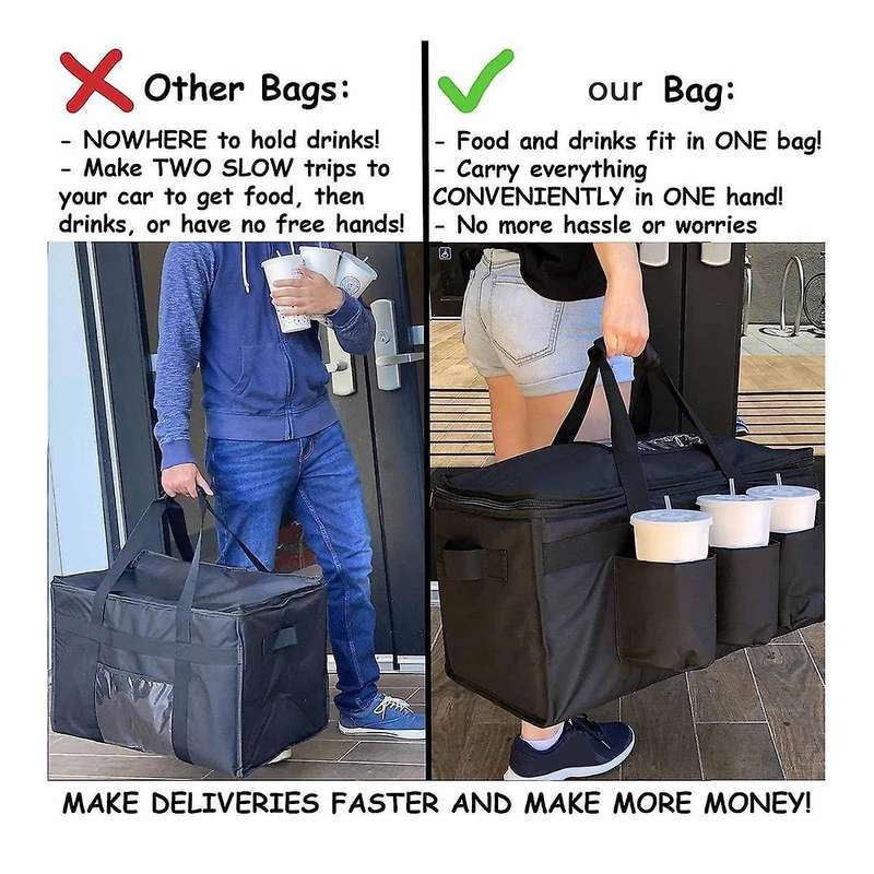 Food Delivery Bag with Cup Holders/drink Carriers Great for Beverages, Grocery, Pizza, Commercial Qu