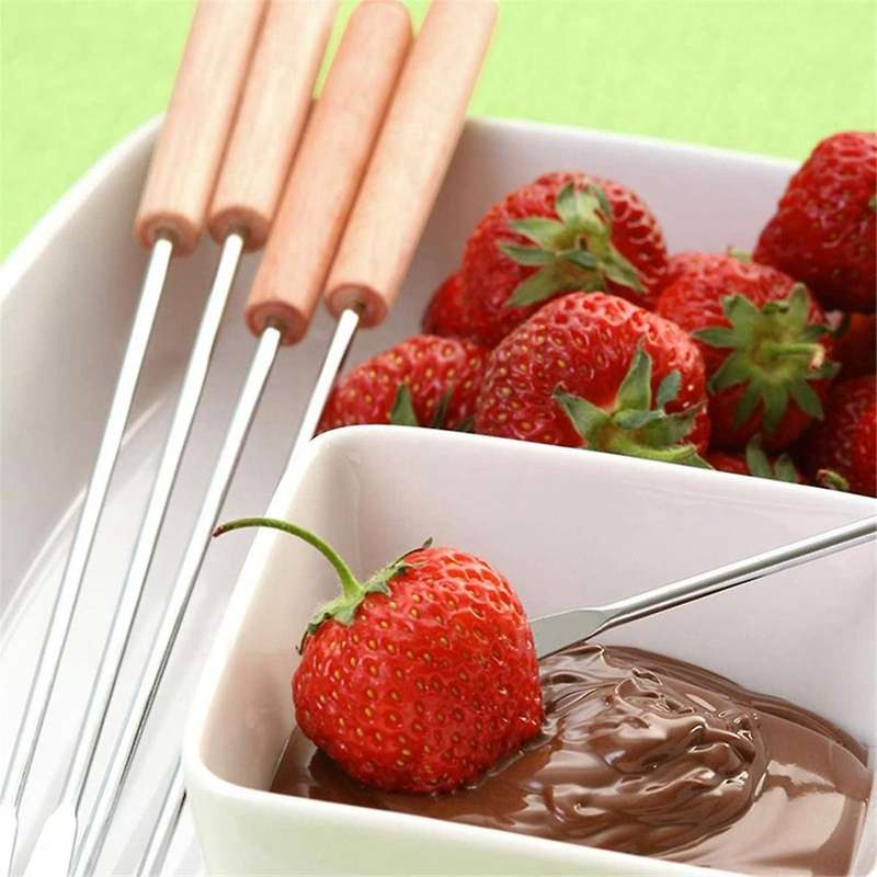 Fondue Forks, Cheese Fondue Sticks with Wooden Handle Heat Resistant for Chocolate Fountain Roast Ma
