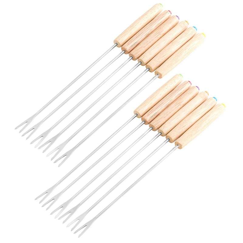 Fondue Forks, Cheese Fondue Sticks with Wooden Handle Heat Resistant for Chocolate Fountain Roast Ma