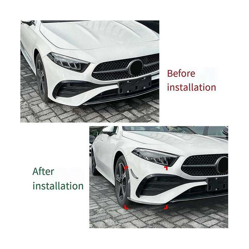 for - A-class W177 2023+ Bright Black Front Bumper Lip Angle Diffuser Protect with Side Splitter Spo