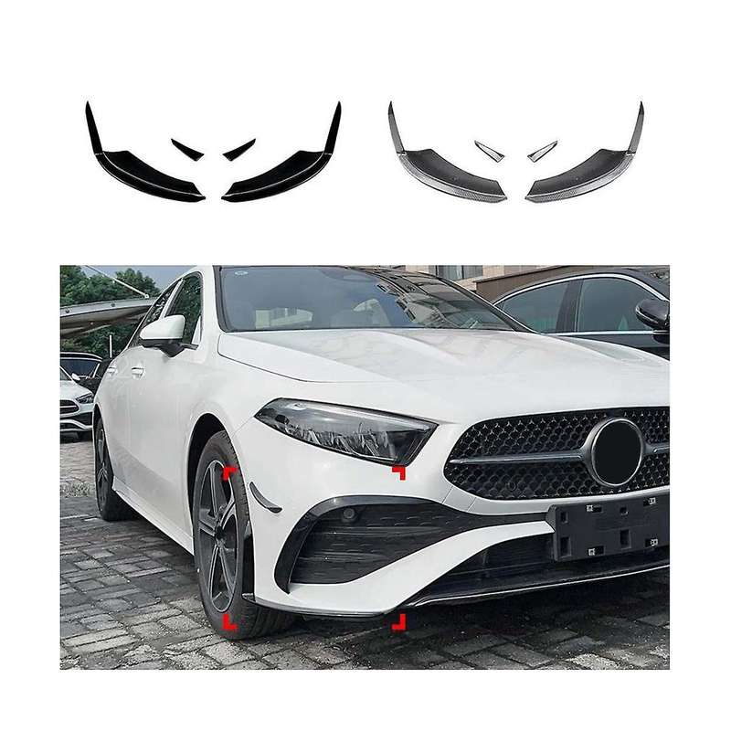 for - A-class W177 2023+ Bright Black Front Bumper Lip Angle Diffuser Protect with Side Splitter Spo