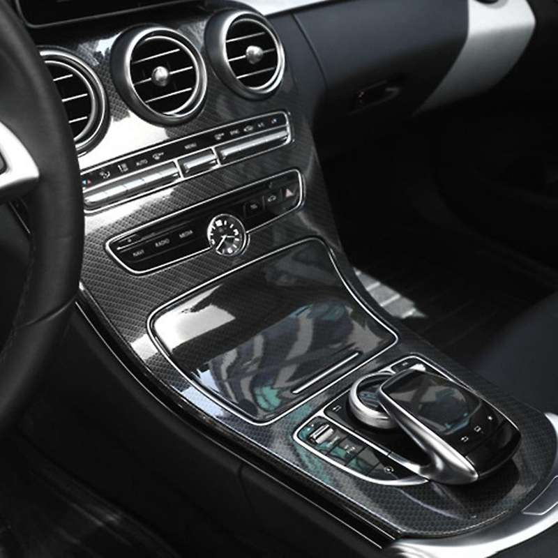 for - C-Class W205 GLC X253 Car Center Console Panel Decoration ABS Carbon Fiber Sticker (with Clock