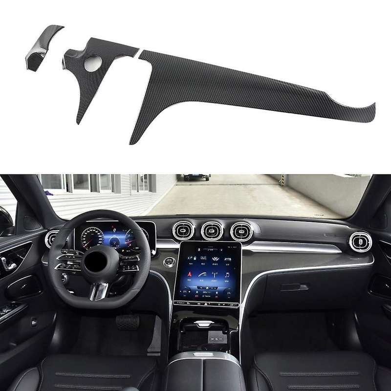 for - C-Class W206 C260 C200 2022 LHD 3PCS Car Dashboard Console Panel Trim Cover Carbon Fiber ABS