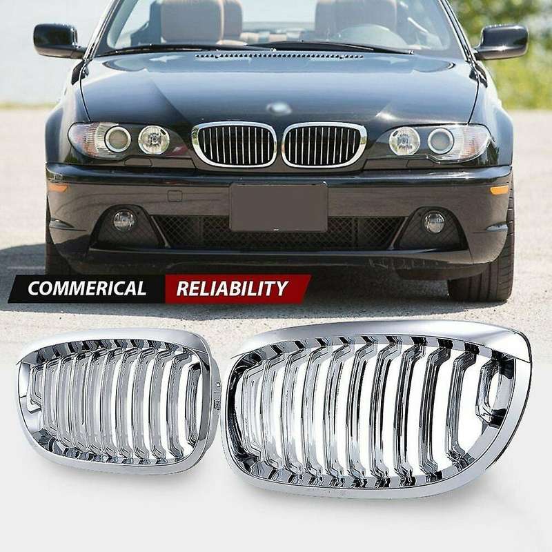 for - E46 3 Series Coupe Cabriolet 2-Door 2003-2006 Front Hood Center Kidney Grille Grill (Chrome, S