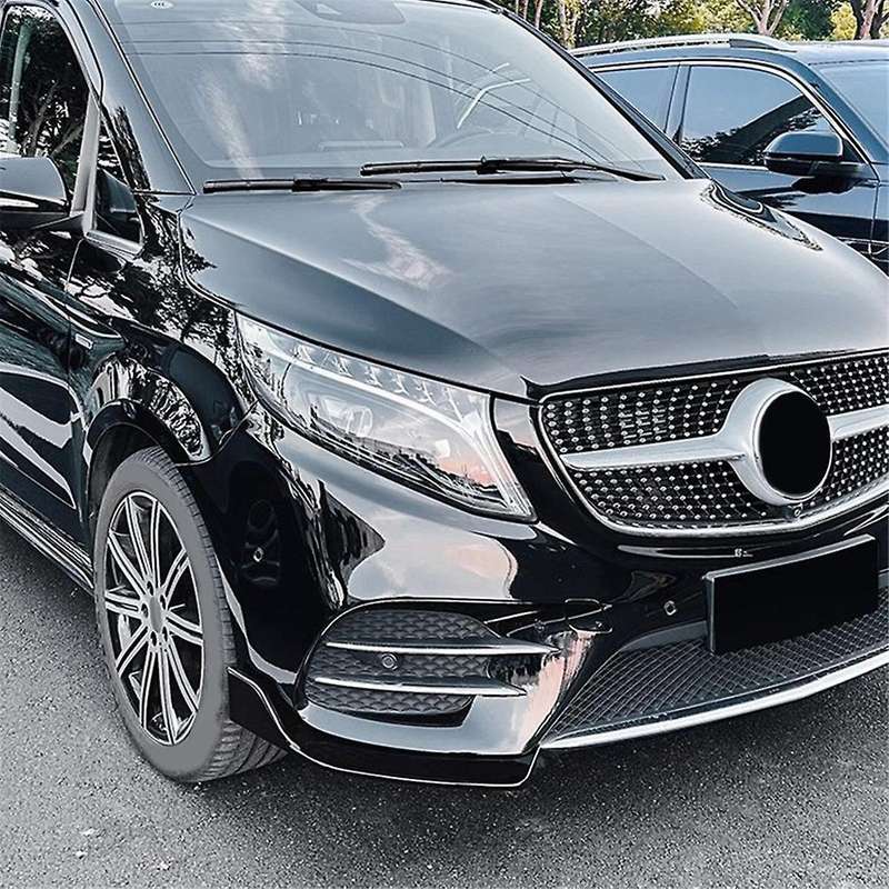 for - V-Class W447 V260 Line Front Bumper Lip Angle Diffuser Splitter Spoiler Protector Gloss Black