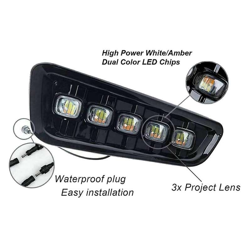 for / 2017-2019 Front Bumper Bezels L+R LED DRL with Turn Signal Fog Light Lamp