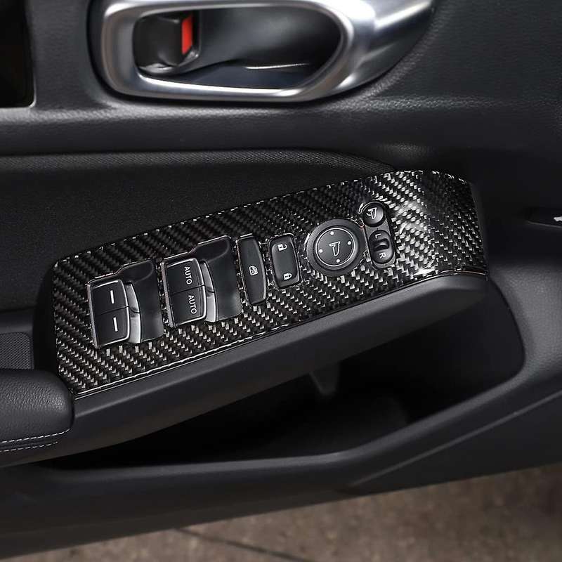 for 11Th 2022 Car Door Armrest Window Lift Switch Panel Cover Trim Real Carbon Fiber Sticker Accesso