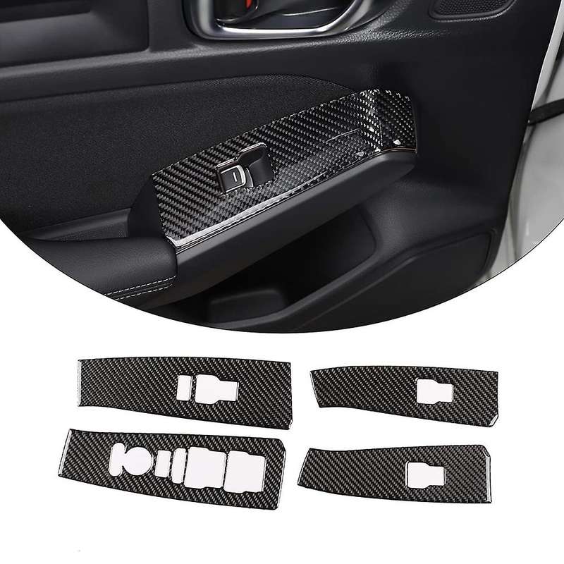 for 11Th 2022 Car Door Armrest Window Lift Switch Panel Cover Trim Real Carbon Fiber Sticker Accesso