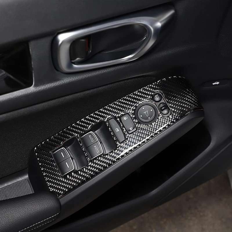 for 11Th 2022 Car Door Armrest Window Lift Switch Panel Cover Trim Real Carbon Fiber Sticker Accesso