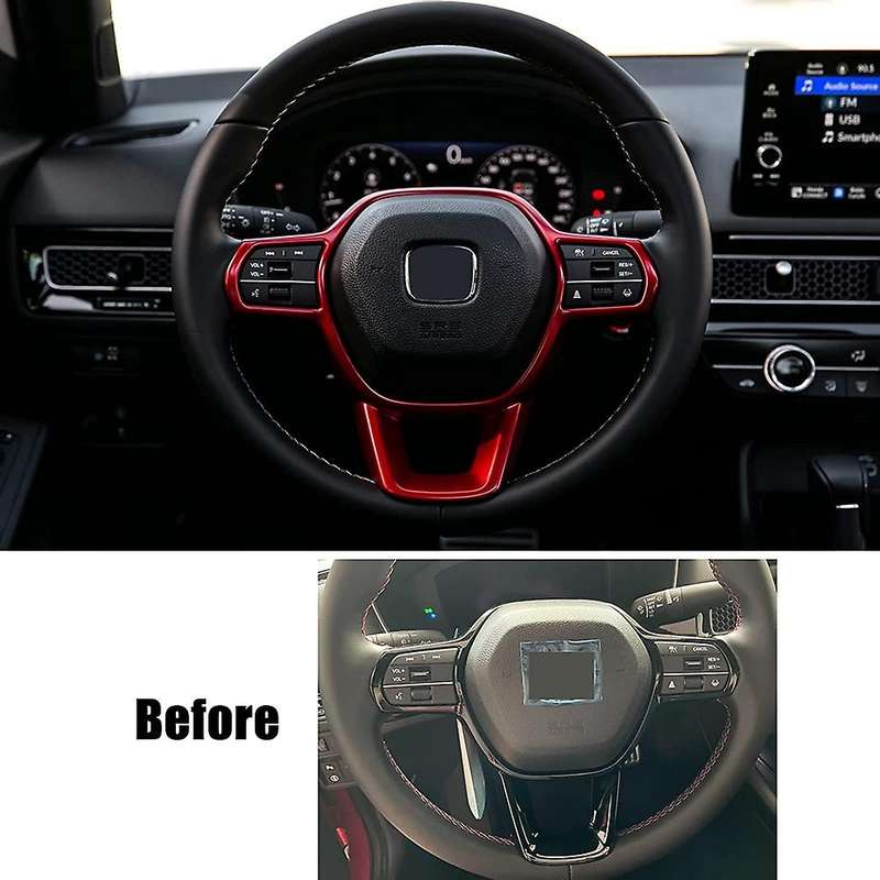 for 11Th 2022 Auto Steering Wheel Panel Button Cover Trim Sticker Decal Frame Car Interior,Red