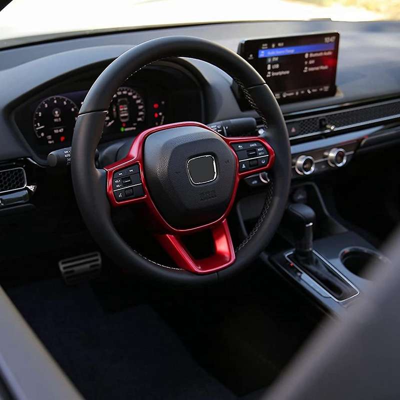 for 11Th 2022 Auto Steering Wheel Panel Button Cover Trim Sticker Decal Frame Car Interior,Red