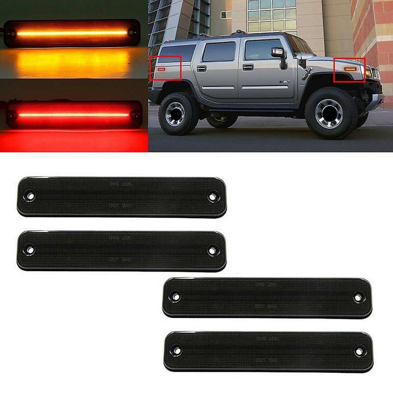 for 2003-2009 H2 Smoked Front Rear LED Side Marker Light Kit Amber Red Turn Signal Dynamic Flowing L