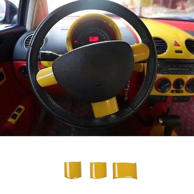 for 2003-2010 3PCS Yellow ABS Car Interior Steering Wheel Cover Trim Moldings Accessories