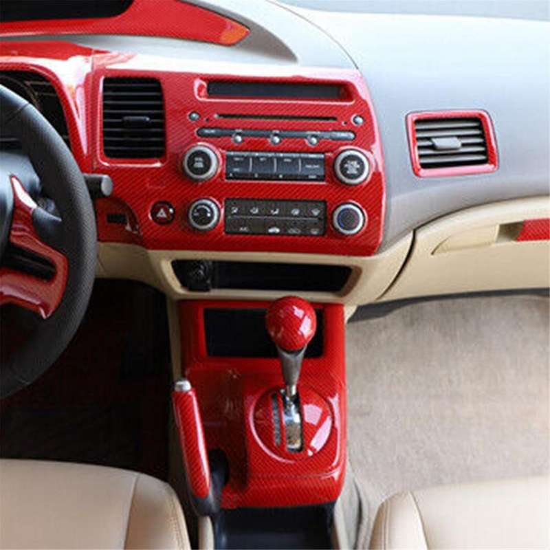 for 2006-2011 Red Carbon Fibre Central Console Gear Shift Knob Cover