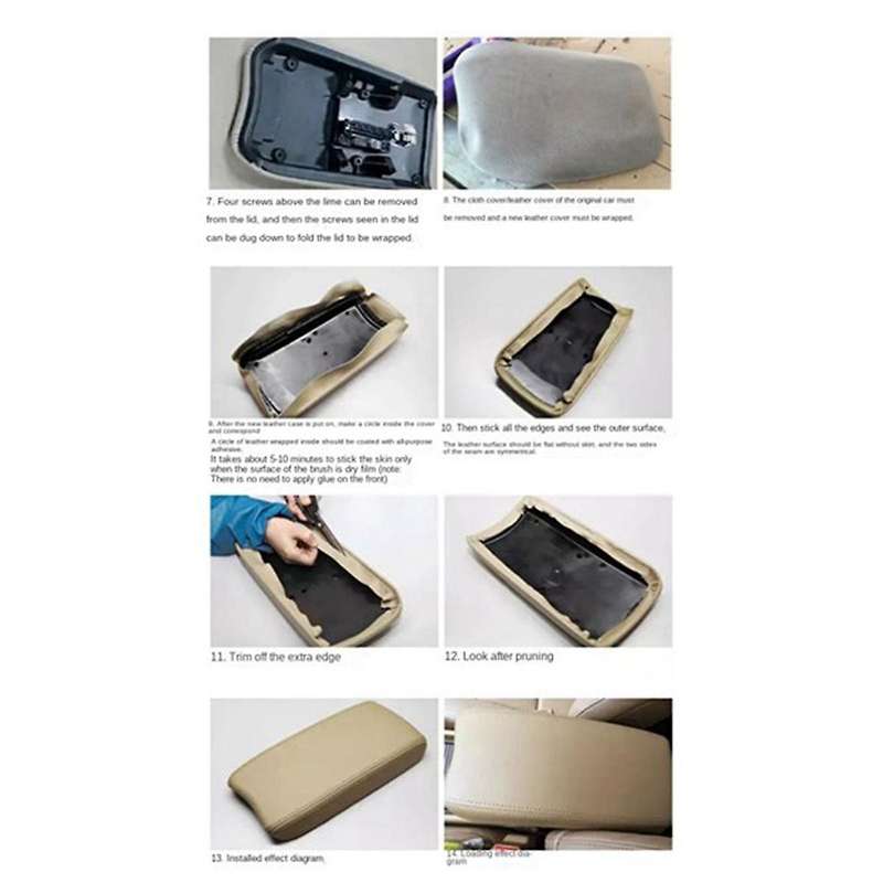 for 2012 -2017 Car Microfiber Leather Console Armrest Panel Cover Protective Trim Beige